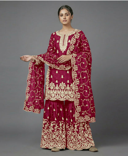 Teeya Creation Womens New Trendy Pure Gmy Silk With Heavy Embroidery Sequence Work Red Kurta Set