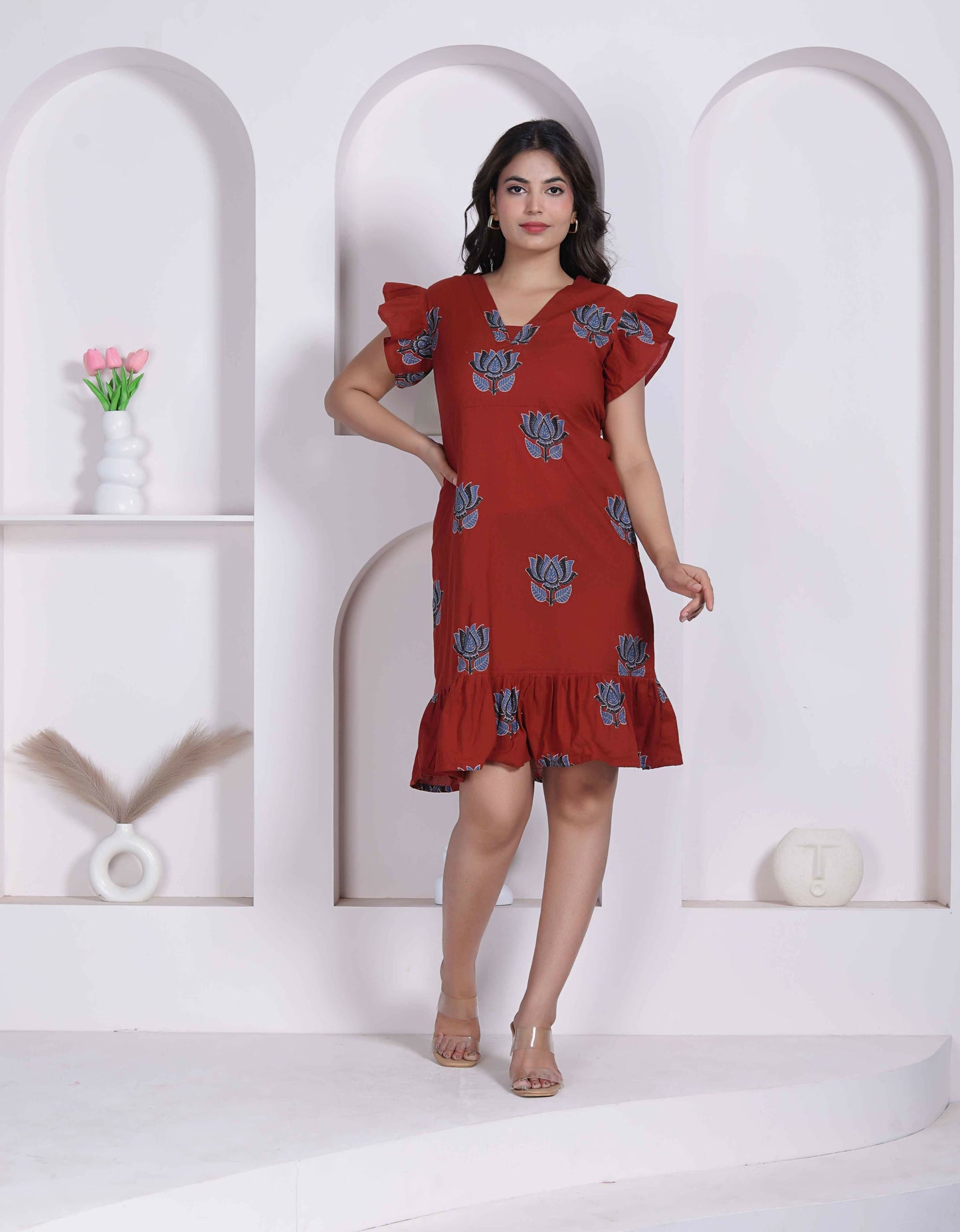 Miravan Women Empire Waist Rust Mini Length Dress
