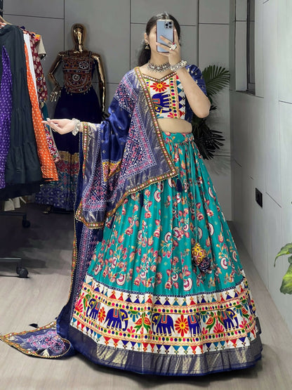 Yash Enterprise Firozi Silk Embroidery Semi Stitched Navratri Chaniya Choli