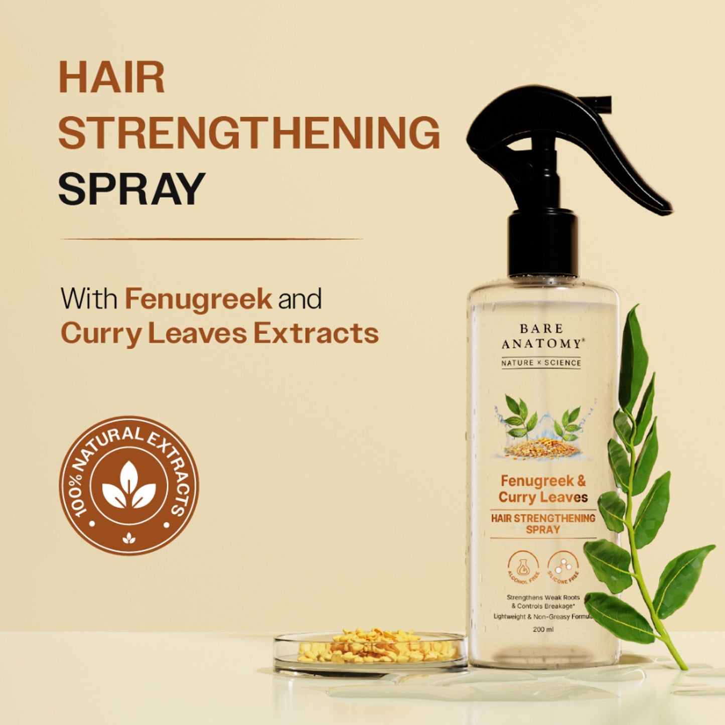 Bare Anatomy Nature x Science Fenugreek and Curry Leaves Hair Strengthening Spray