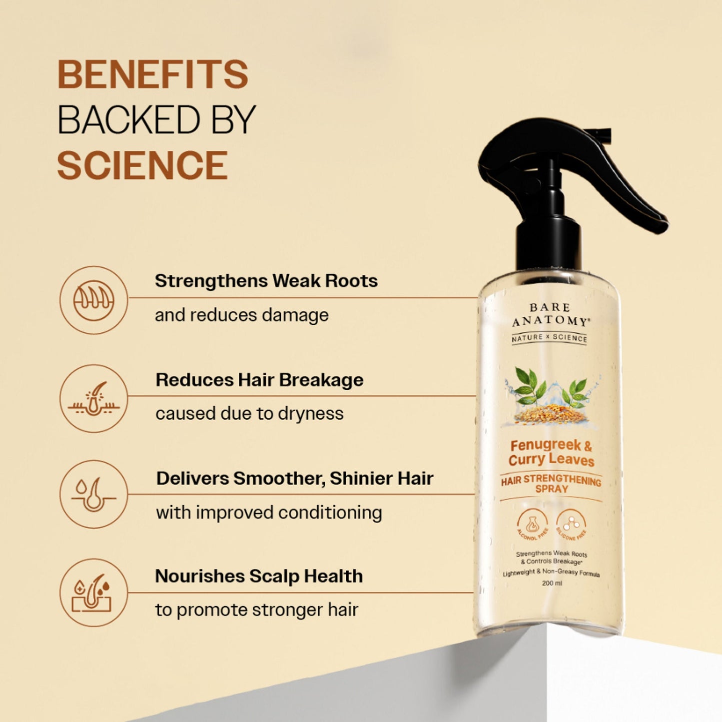 Bare Anatomy Nature x Science Fenugreek and Curry Leaves Hair Strengthening Spray