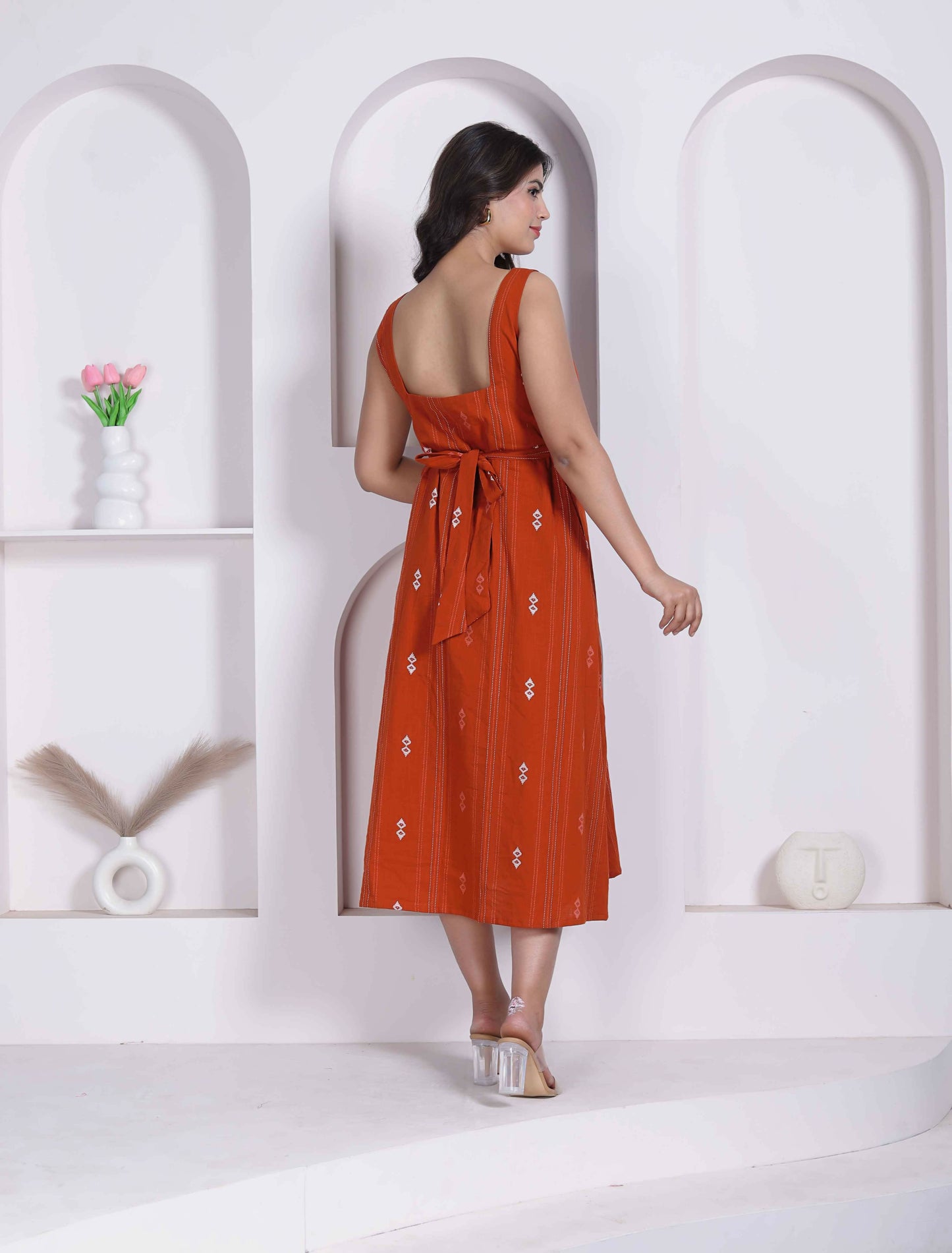 Miravan Womens Abstract Printed Rust ALine Maxi Dress