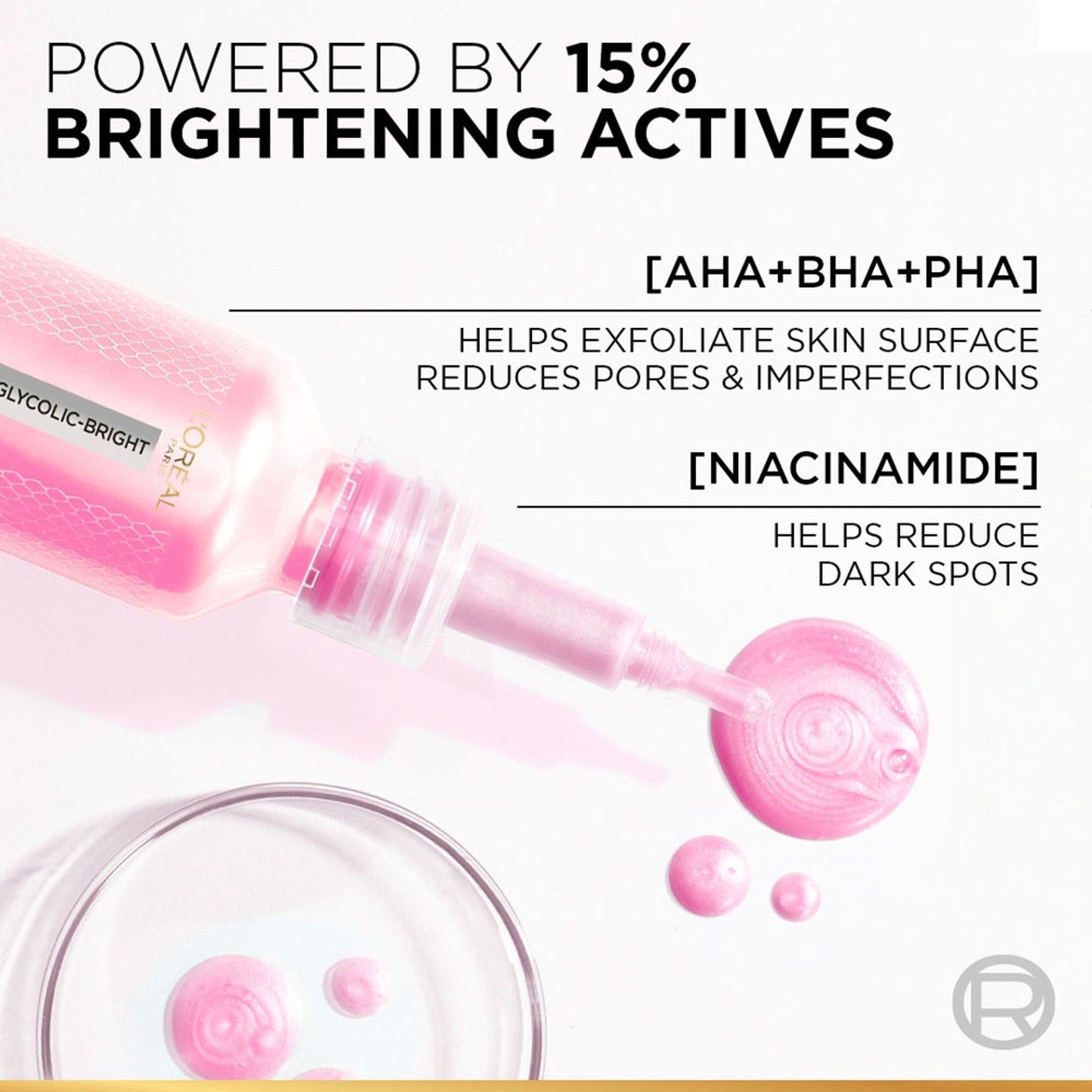 L'Oreal Paris Glycolic-Bright Anti Dark Spot Exfoliant Peel 15% Aha + Bha + Pha + Niacinamide
