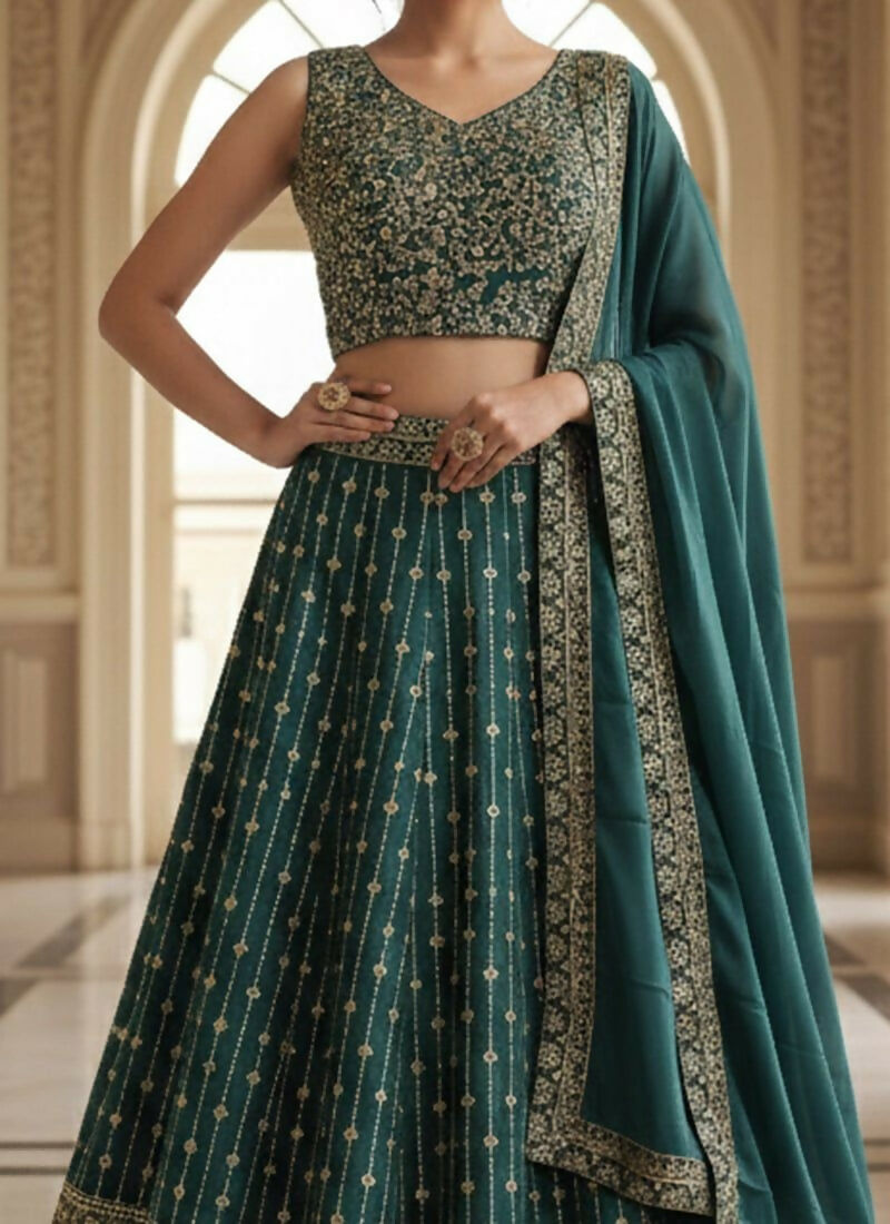 Lehenga Mart Teal Green Star Faux Georgette Designer Bollywood Style Wedding Wear Lehenga Choli