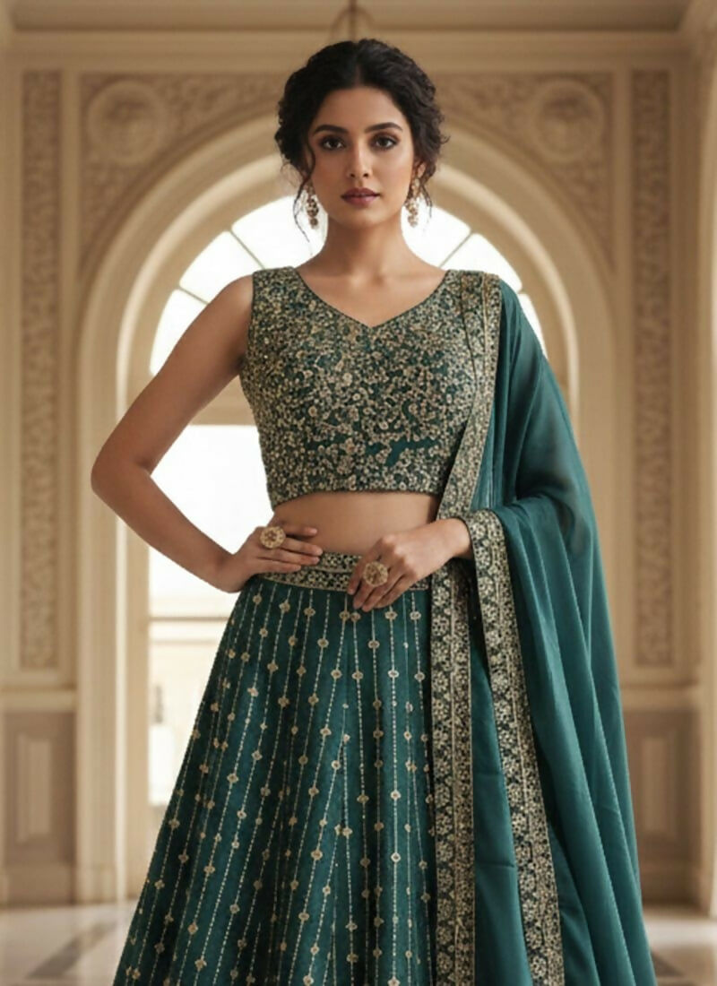 Lehenga Mart Teal Green Star Faux Georgette Designer Bollywood Style Wedding Wear Lehenga Choli