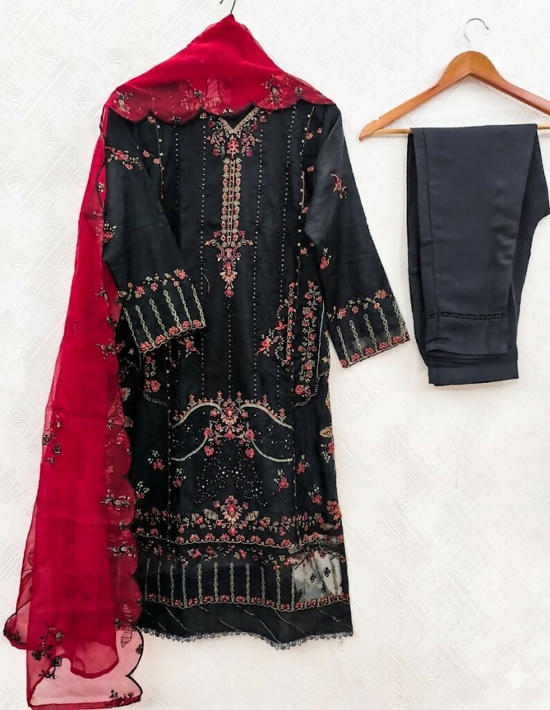Teeya Creation Womens New Net With Heavy Embroiedery With Sequence Work Black Kurta Set