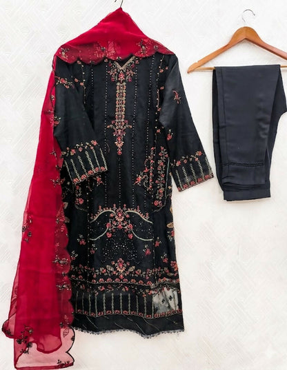 Teeya Creation Womens New Net With Heavy Embroiedery With Sequence Work Black Kurta Set