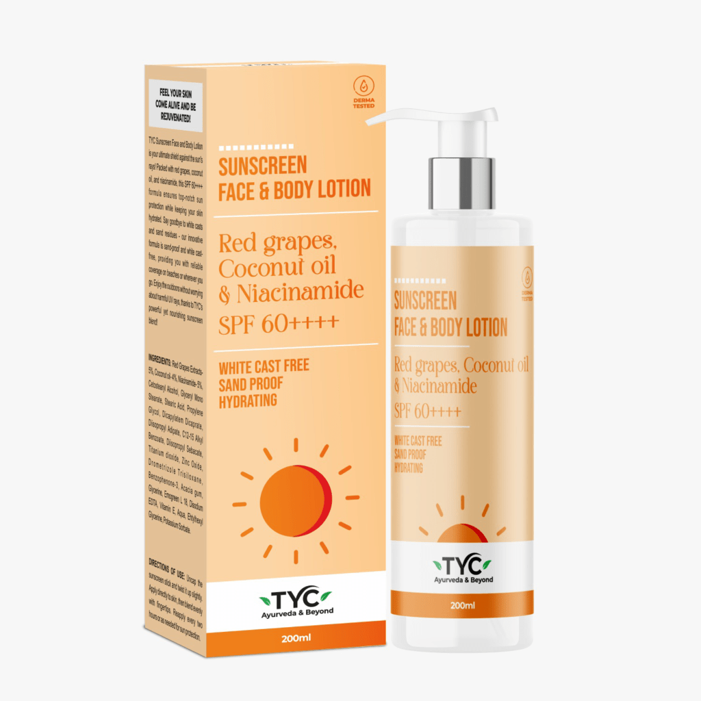 TYC Sunscreen Face & Body Lotion - Red Grapes, Coconut Oil & Niacinamide | SPF 60++++