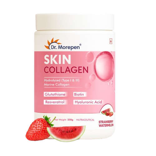 DR. Morepen Skin Collagen Powder with Glutathione, Hyaluronic Acid, Resveratrol & Biotin Strawberry Watermelon Flavour