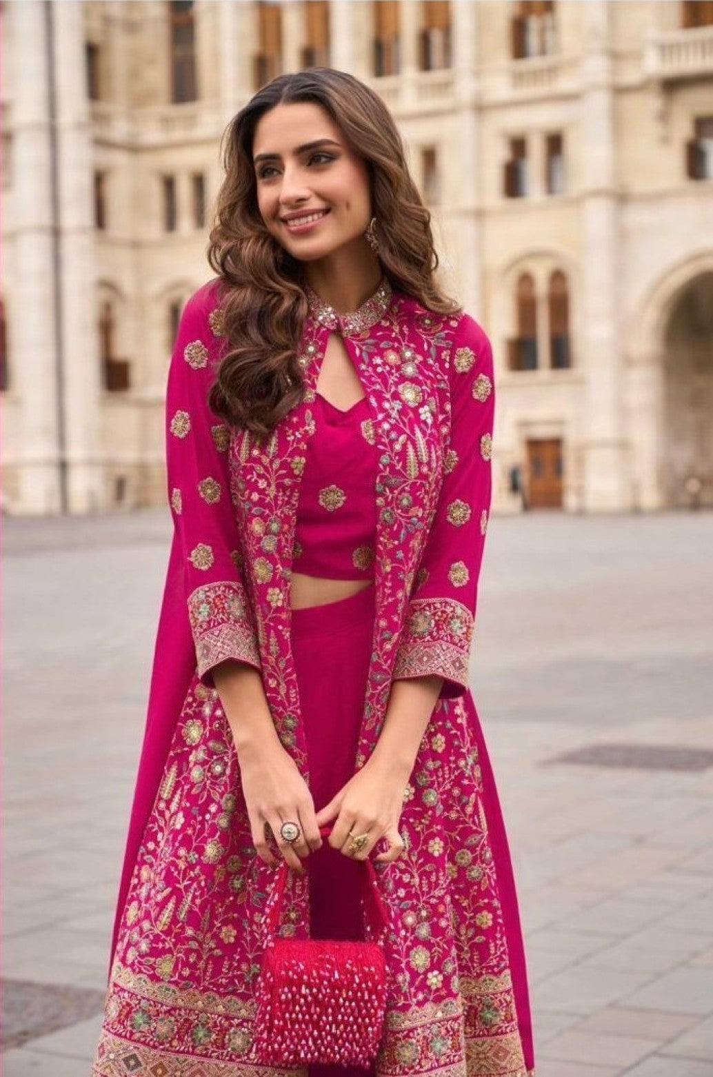 Anaita Georgette Stitched Suit With Embroidery & Beats Work