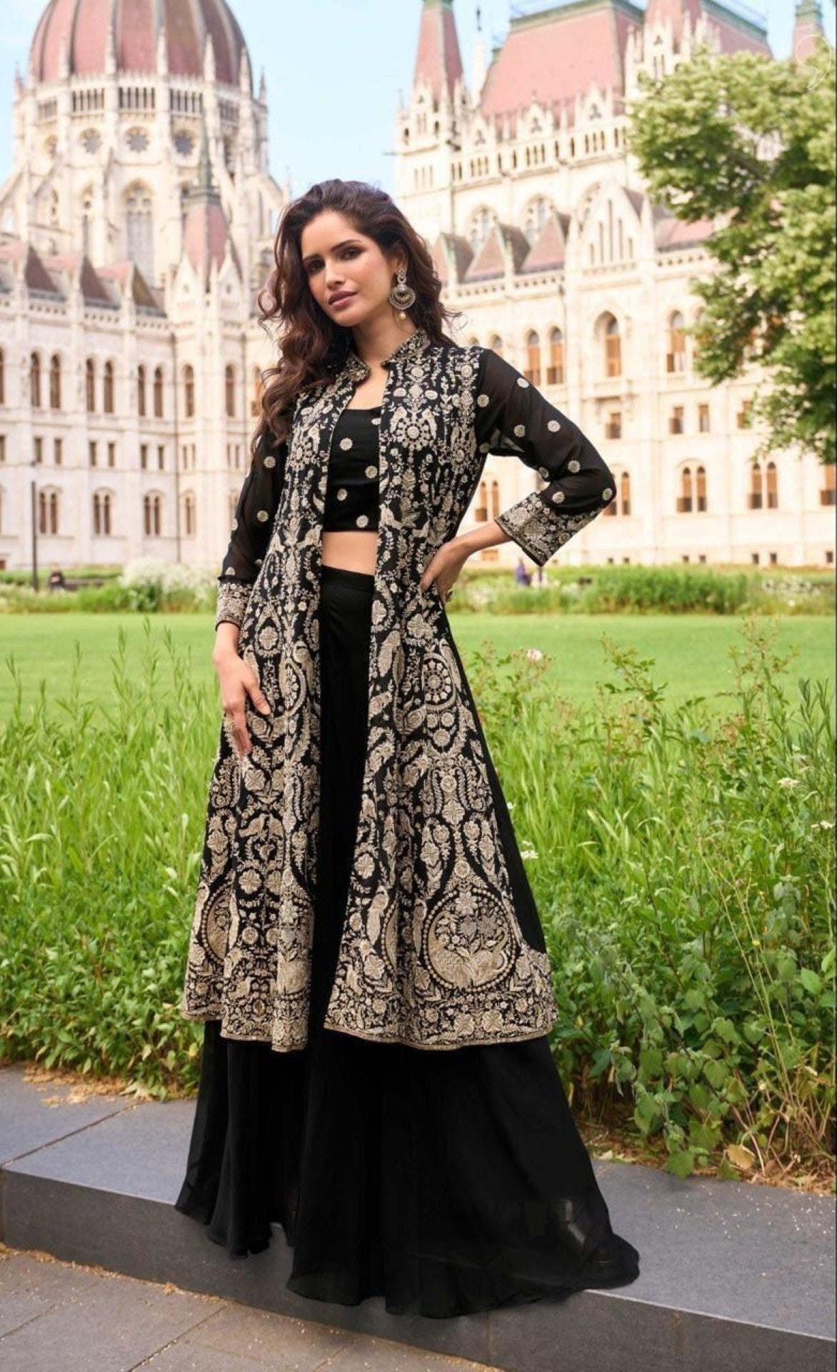 Anaita Black Georgette Stitched Suit With Embroidery & Beats Work