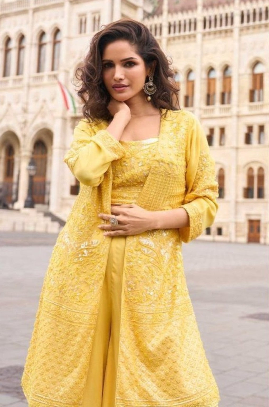 Anaita Yellow Georgette Stitched Suit With Embroidery & Beats Work