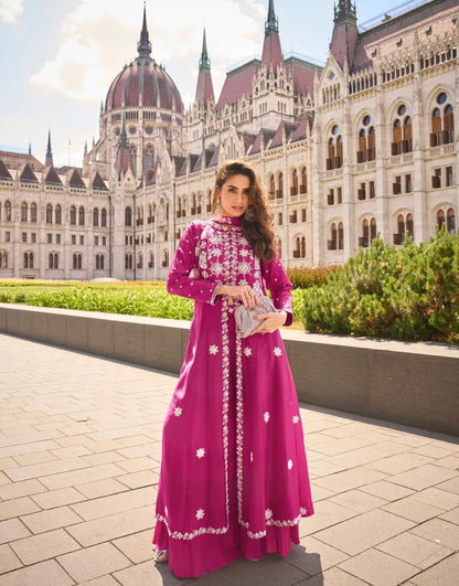 Anaita Rani-Pink Silk Stitched Suit With Embroidery Work