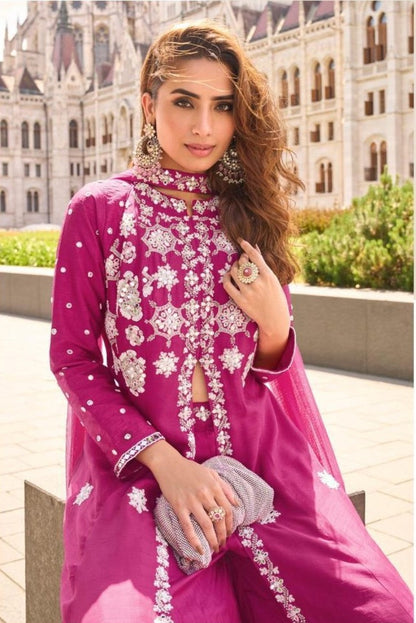 Anaita Rani-Pink Silk Stitched Suit With Embroidery Work