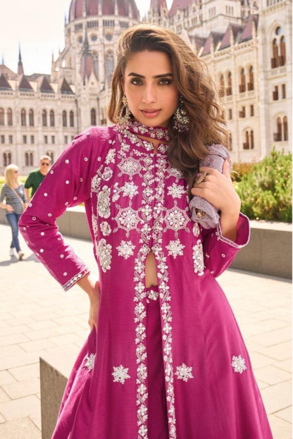 Anaita Rani-Pink Silk Stitched Suit With Embroidery Work