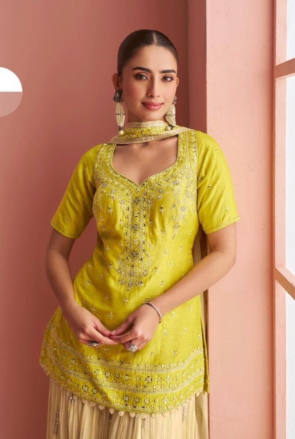 Anaita Yellow Chinon Stitched Suit With Embroidery Work