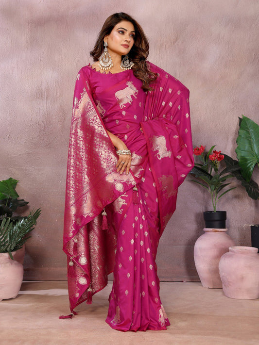 Anaita Pink Premium Banarasi Tissue Silk Saree With Gala Weaving Work