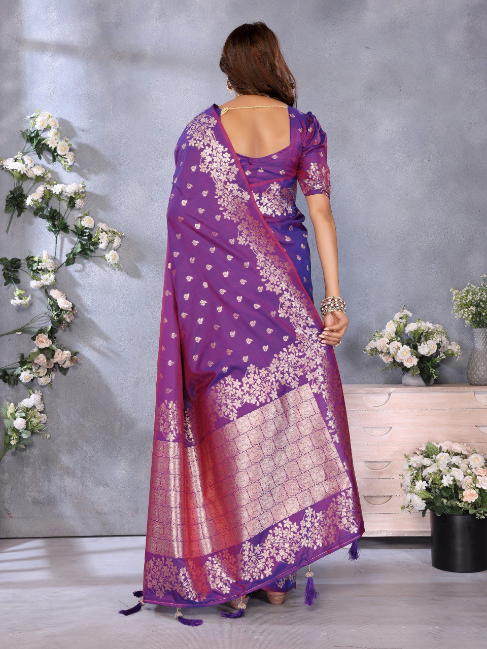 Anaita Purple Premium Banarasi Tissue Silk Saree With Gala Weaving Work