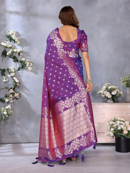 Anaita Purple Premium Banarasi Tissue Silk Saree With Gala Weaving Work