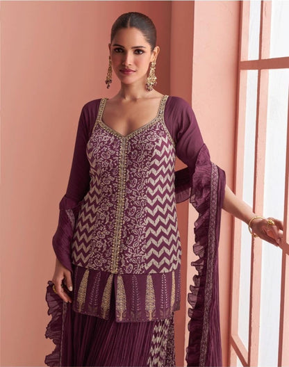 Anaita Purple Chinon Stitched Suit With Embroidery Work