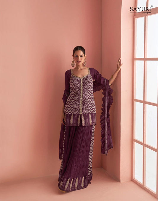 Anaita Purple Chinon Stitched Suit With Embroidery Work