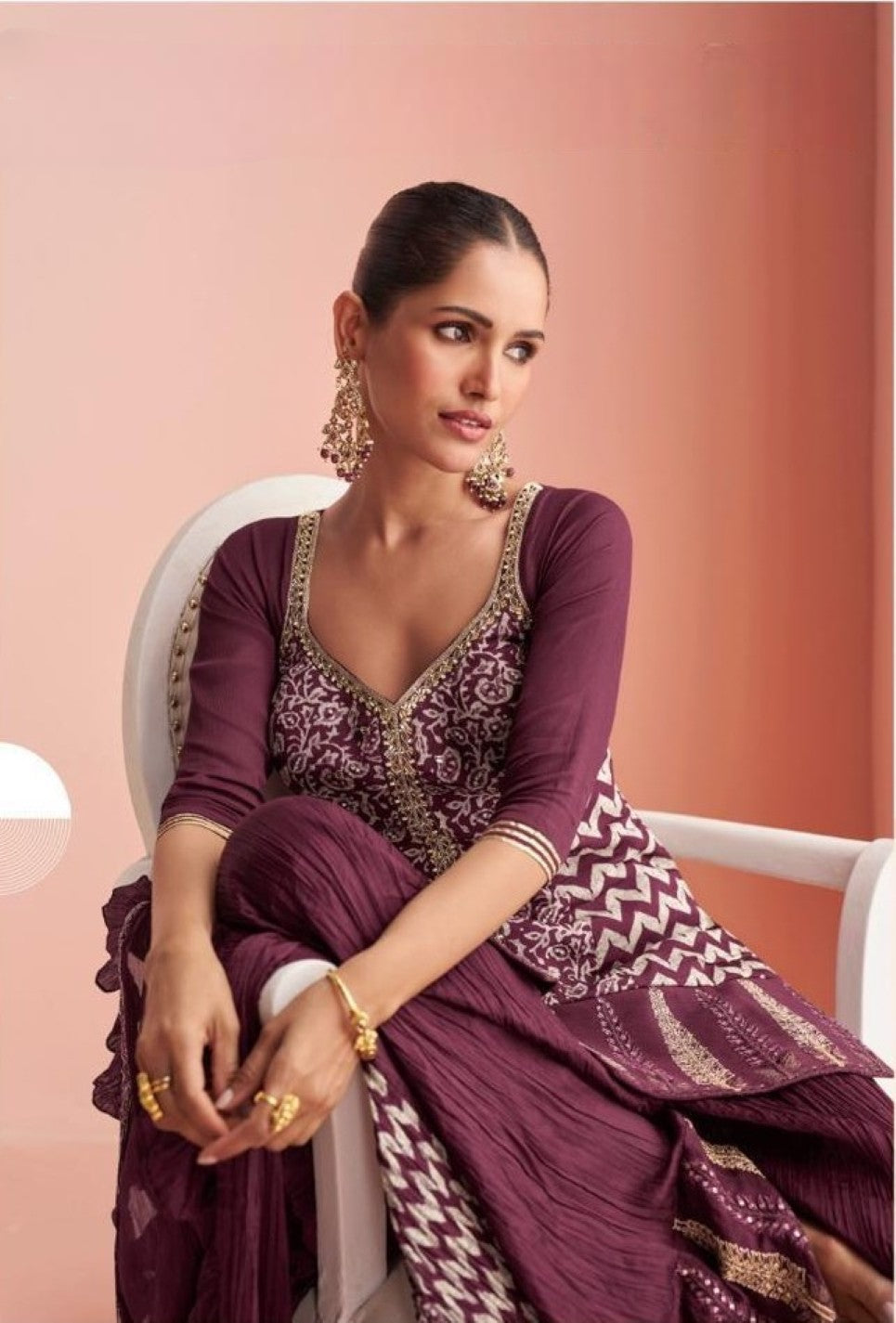 Anaita Purple Chinon Stitched Suit With Embroidery Work