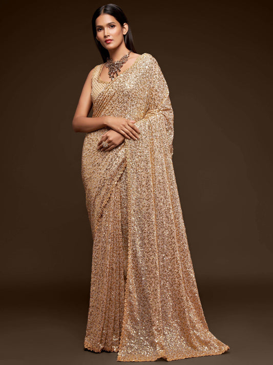 Tulsi Art Ivory Fully Sequined Georgette Party Wear Saree