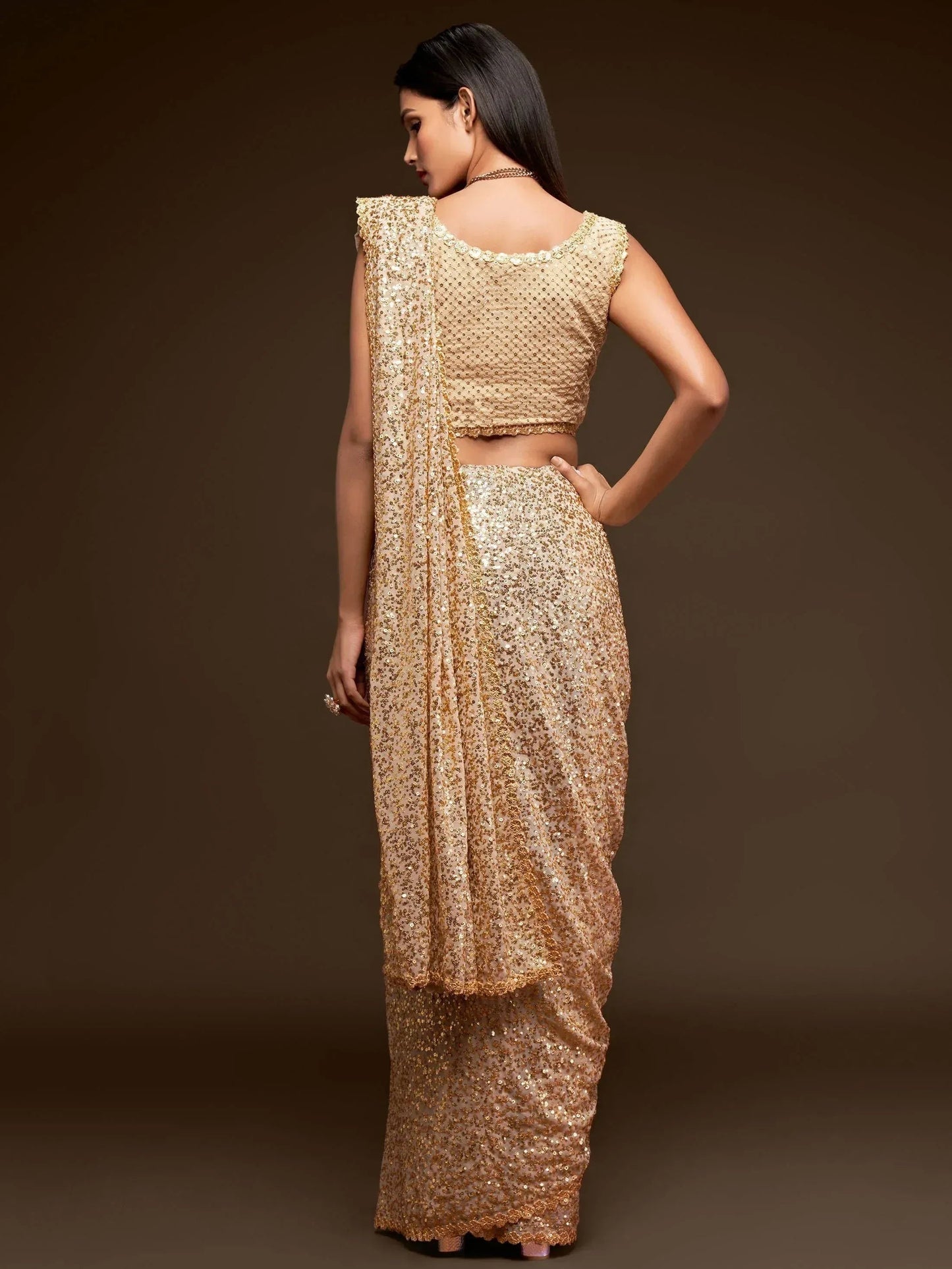 Tulsi Art Ivory Fully Sequined Georgette Party Wear Saree
