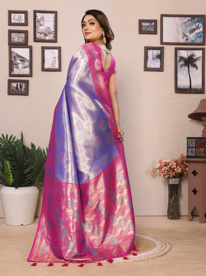 Anaita Purple Banarasi Tissue Silk Saree With Weaving Work