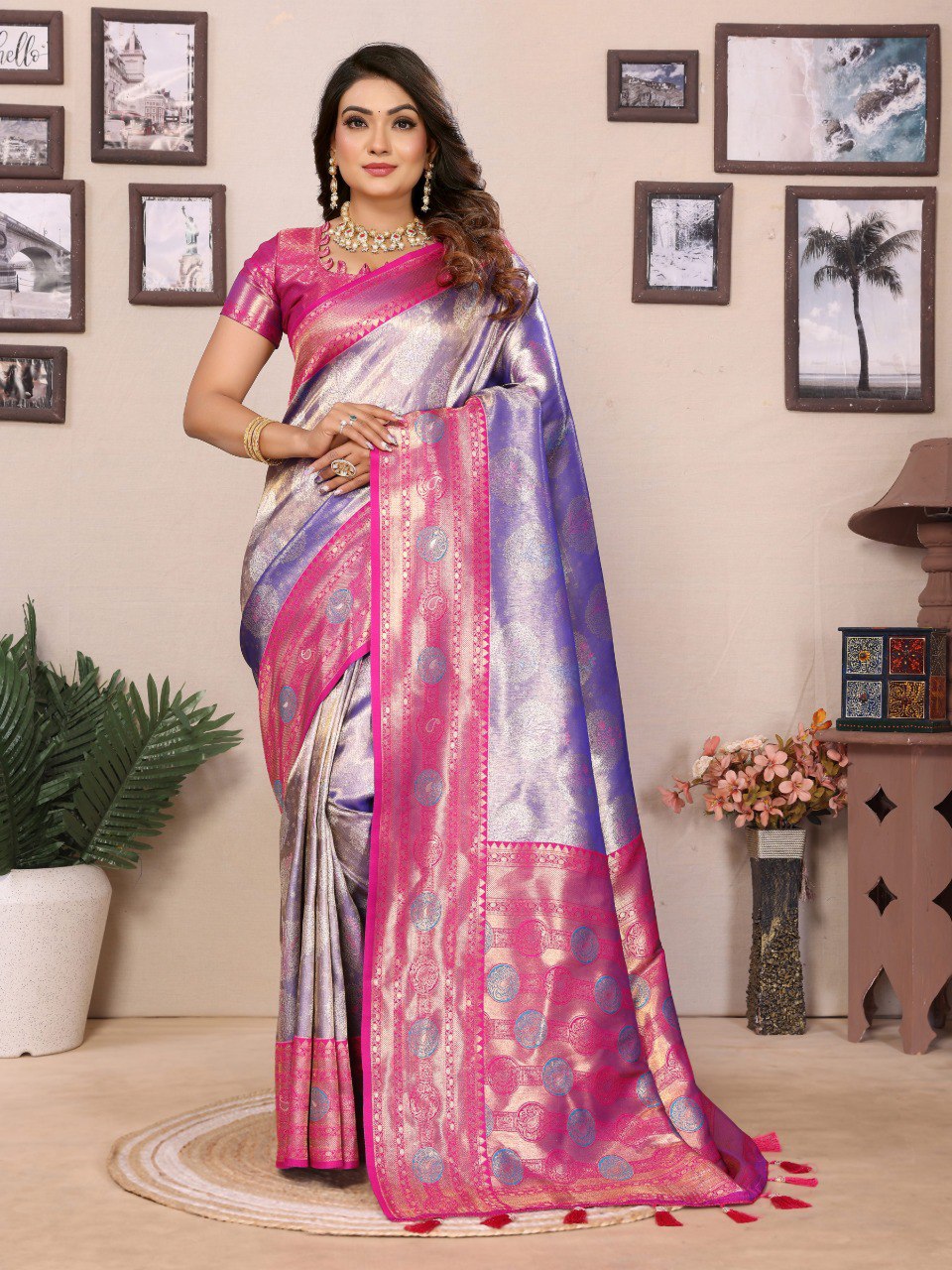 Anaita Purple Banarasi Tissue Silk Saree With Weaving Work