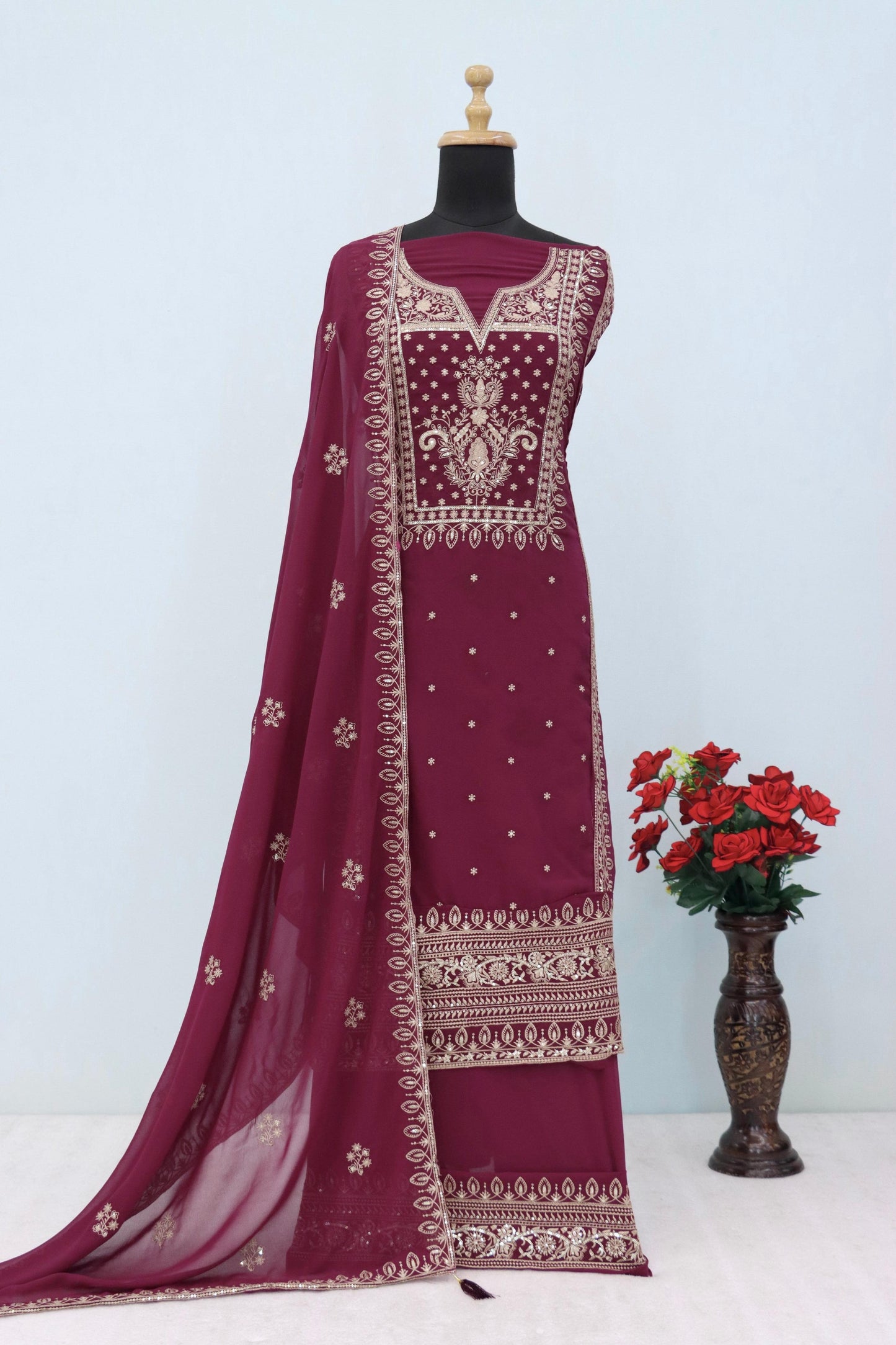 Anaita Wine Premium Embroidered Georgette Salwar Suit