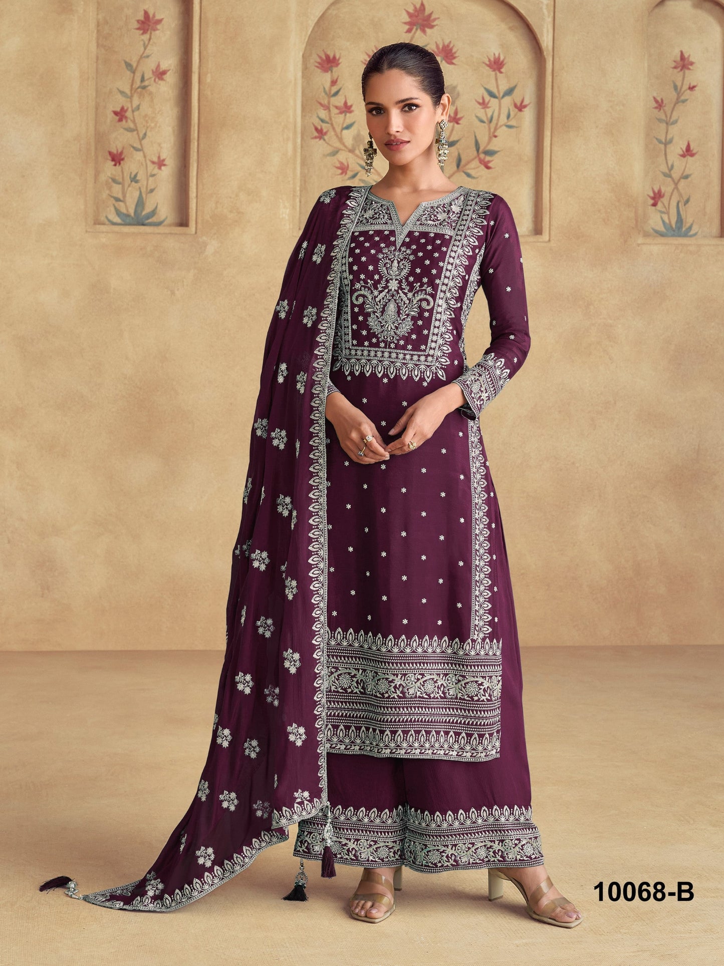 Anaita Wine Premium Embroidered Georgette Salwar Suit