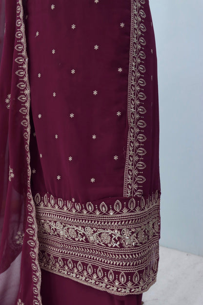 Anaita Wine Premium Embroidered Georgette Salwar Suit