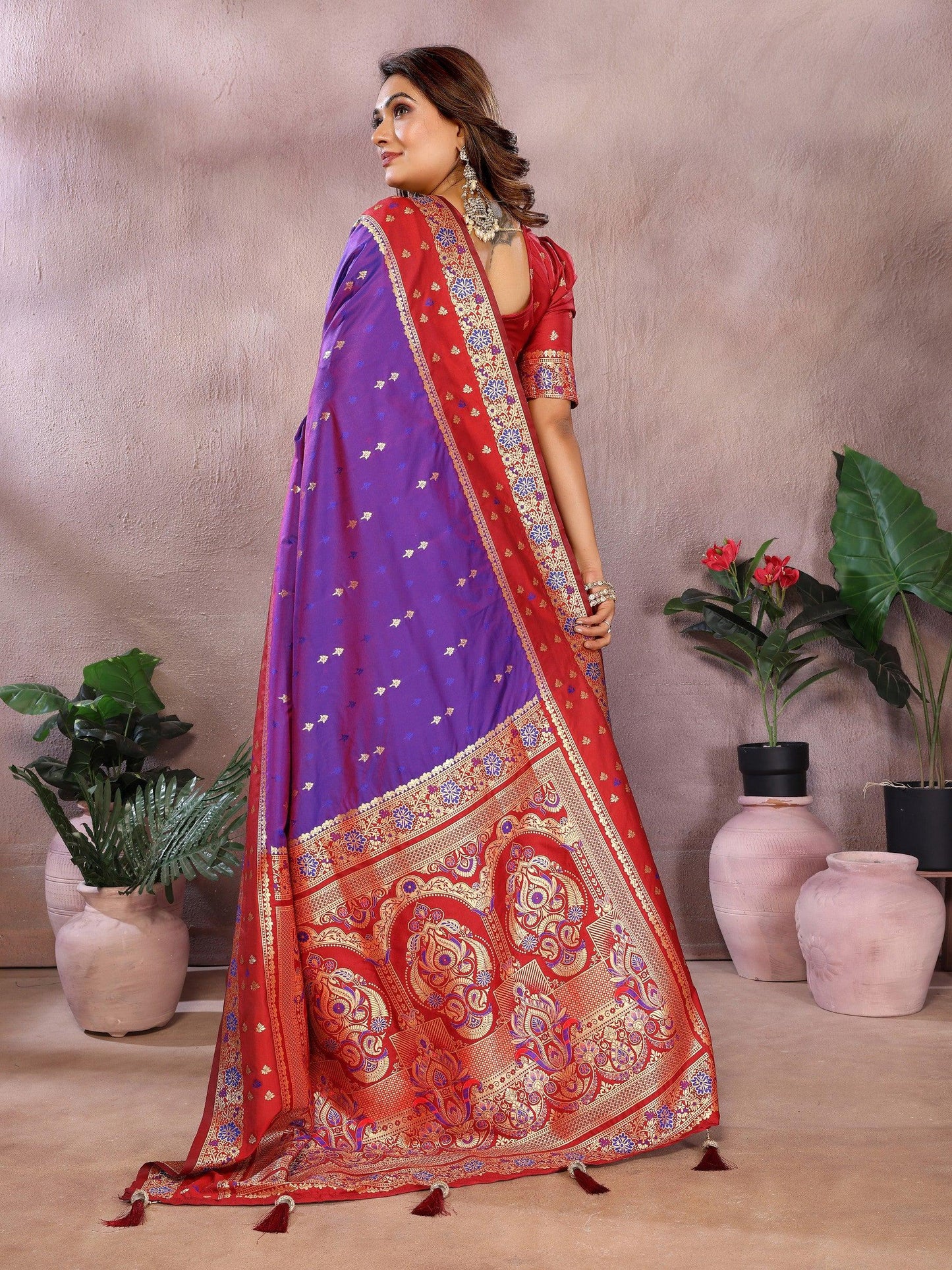 Anaita Violet Handloom Kalamkari Silk Saree With Zari Woven Work