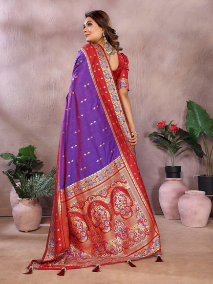 Anaita Violet Handloom Kalamkari Silk Saree With Zari Woven Work