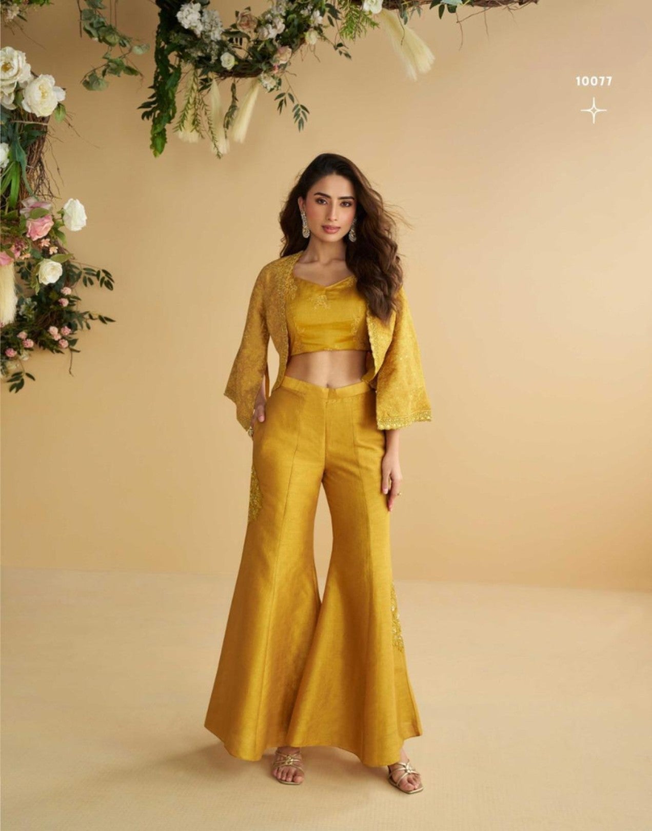 Anaita Mustard Silk Stitched Suit With Embroidery Work