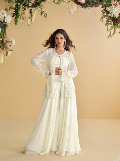 Anaita White Silk Stitched Suit With Embroidery Work