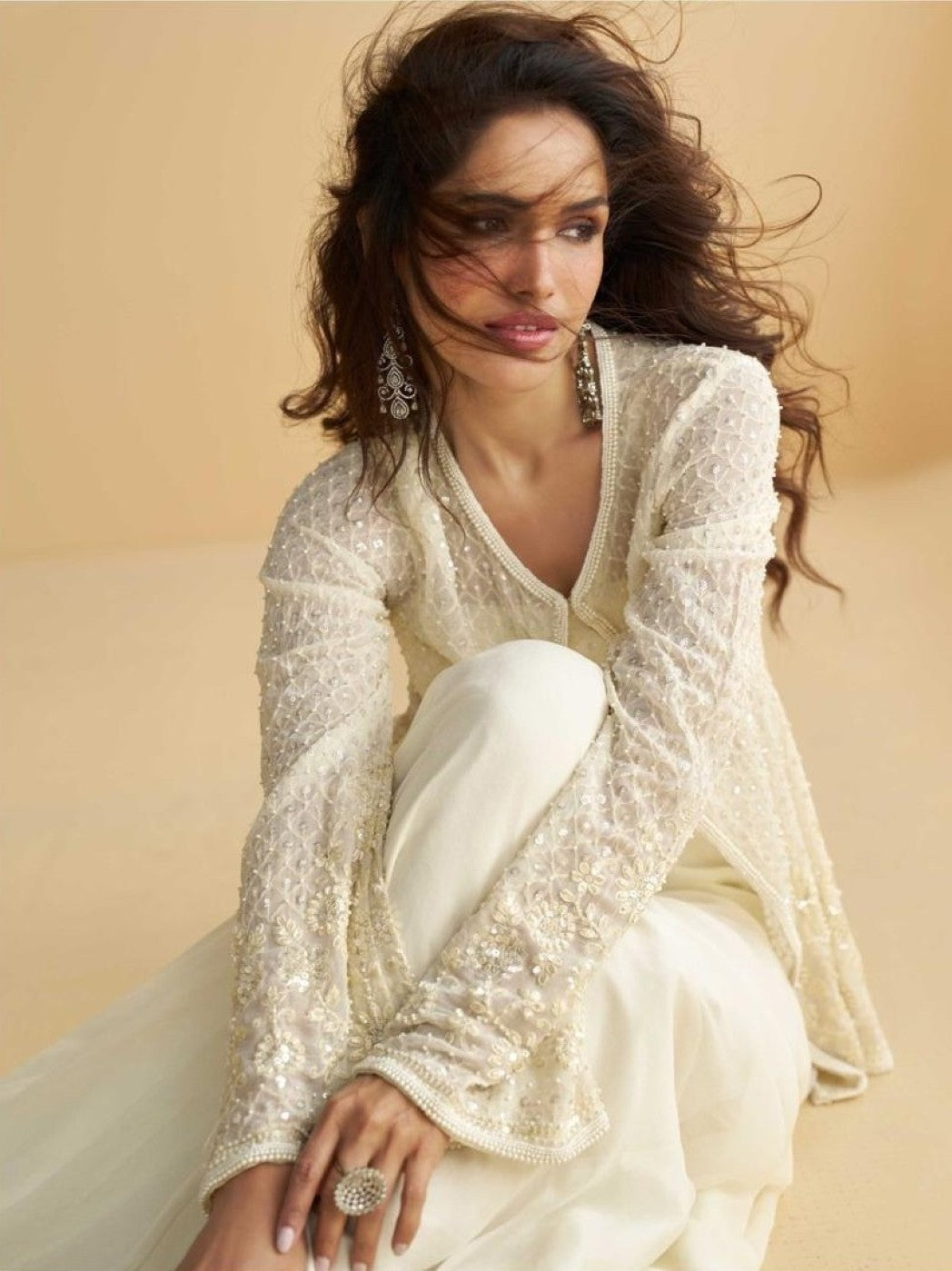 Anaita White Silk Stitched Suit With Embroidery Work