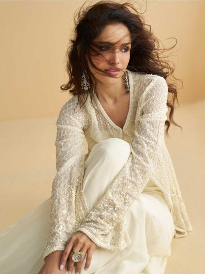 Anaita White Silk Stitched Suit With Embroidery Work