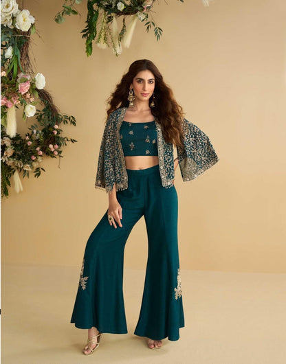 Anaita Teal-Green Silk Stitched Suit With Embroidery Work