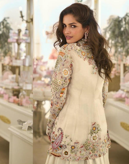 Anaita Off-White Silk Stitched Suit With Embroidery Work
