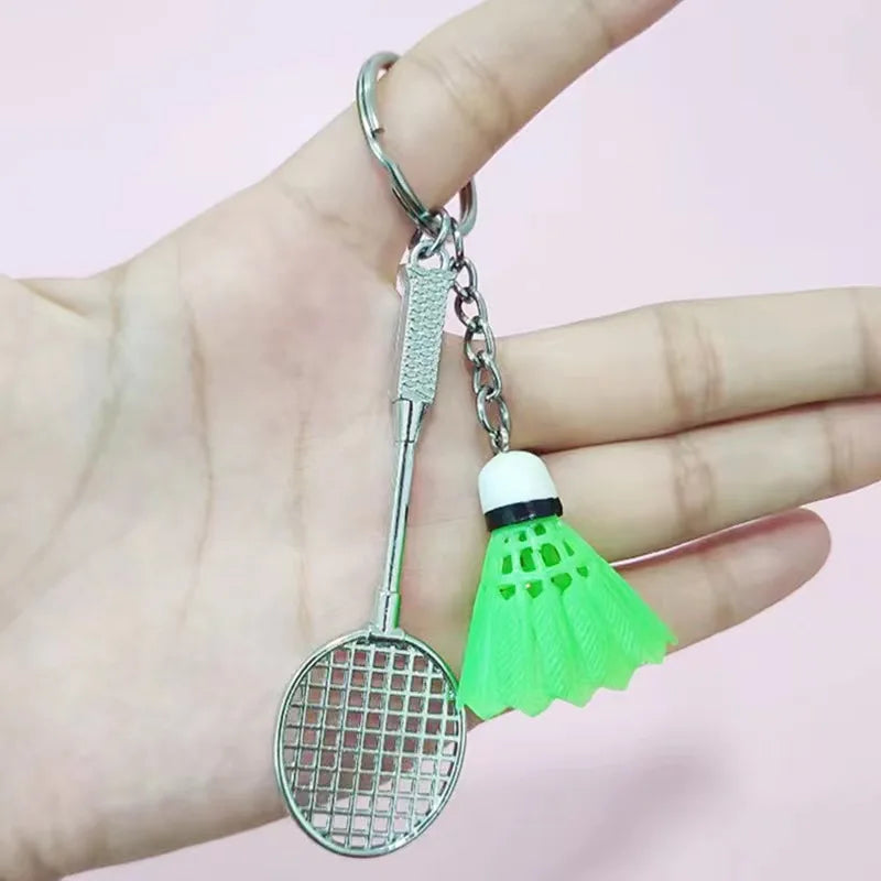 Badminton Racquet & Shuttle Keychain | Metal Keychain | Pemium | Green |