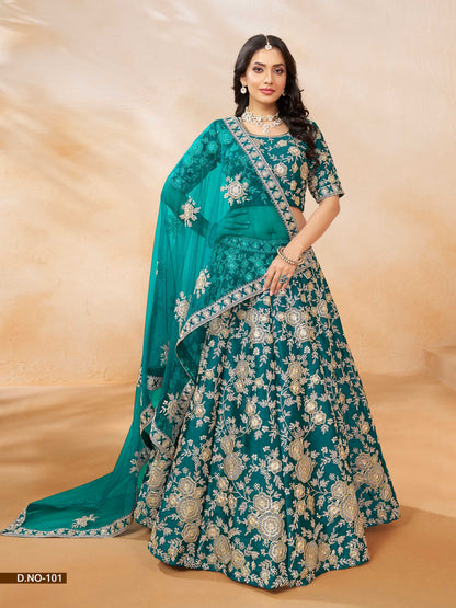 Anaita Teal Green Embroidered Heavy Art Silk Designer Lehenga With Blouse