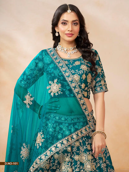 Anaita Teal Green Embroidered Heavy Art Silk Designer Lehenga With Blouse
