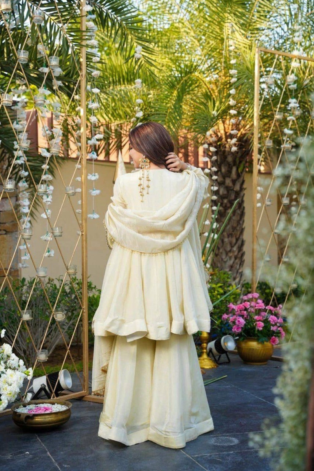 Anaita White Silk Readymade Suit with Real Mirror Work