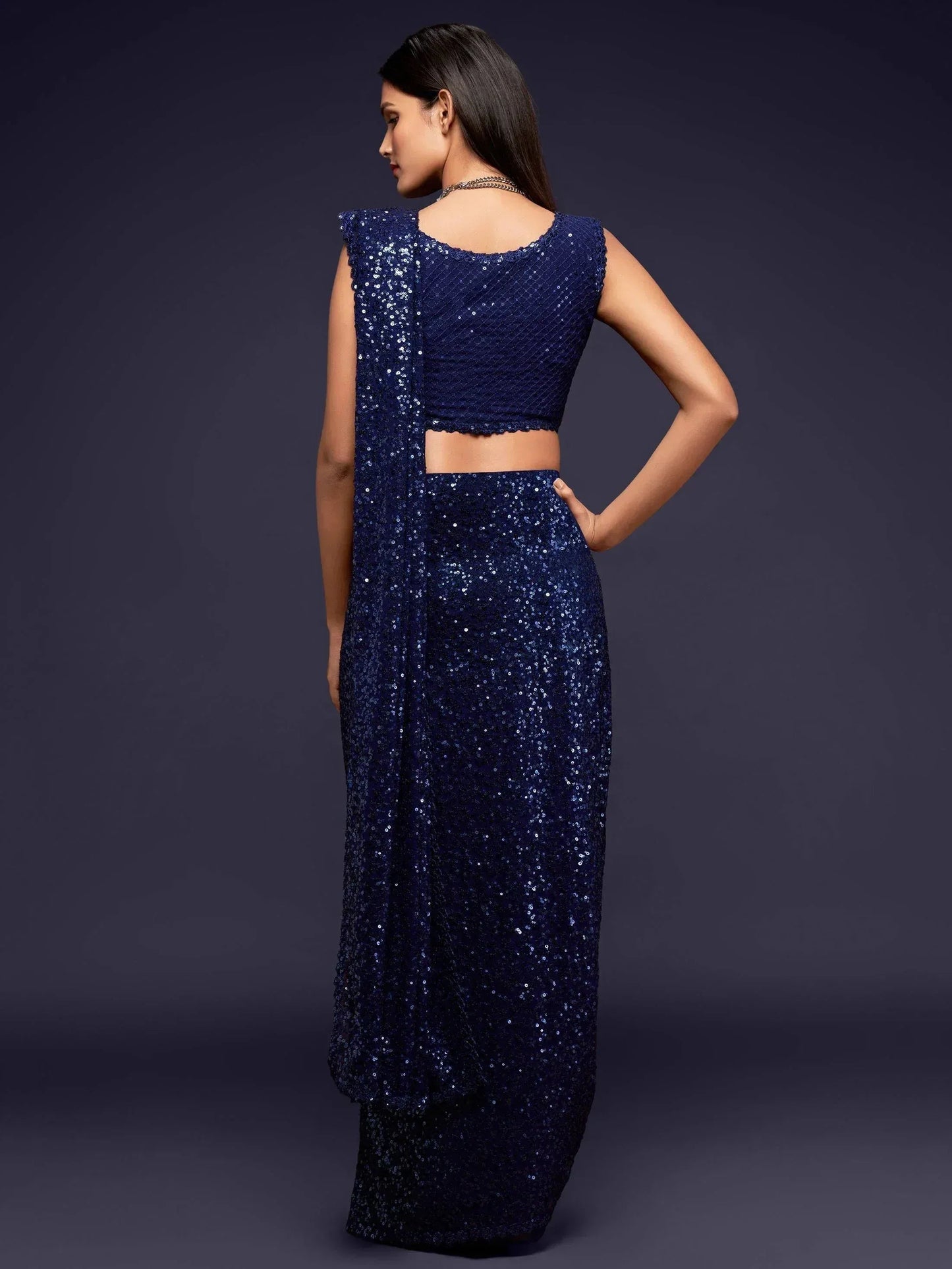 Tulsi Art Navy Blue Fully Sequined Georgette Party Wear Saree