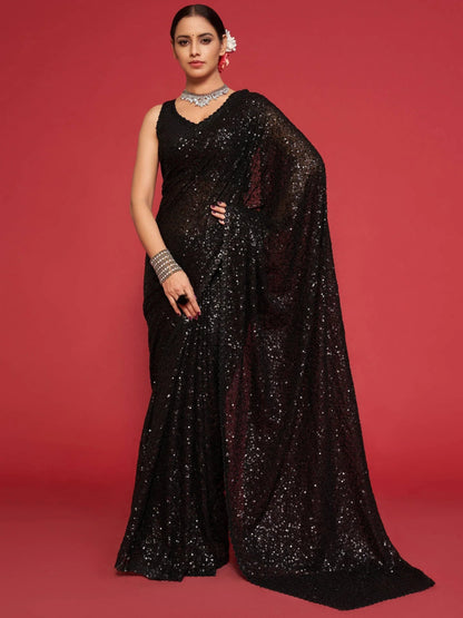 Tulsi Art Black Fully Sequined Georgette Party Wear Saree