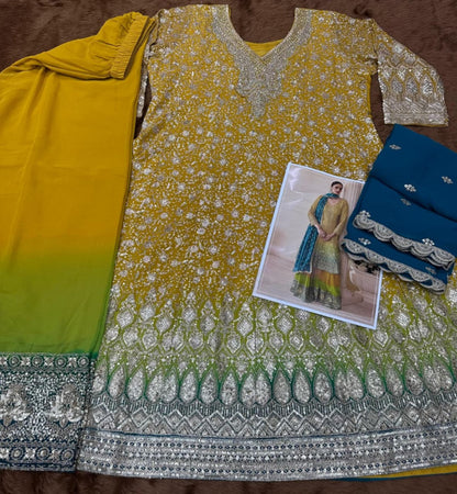 Anaita Yellow Real Georgette Stitched Suit With Sequence & Diamond Work