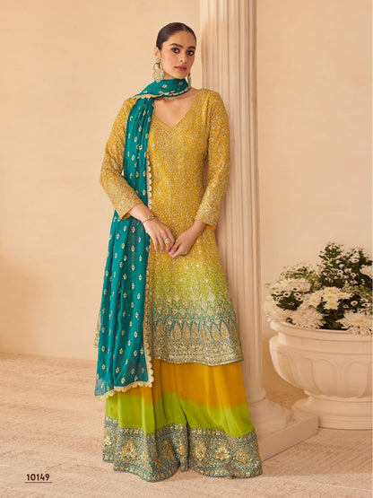 Anaita Yellow Real Georgette Stitched Suit With Sequence & Diamond Work
