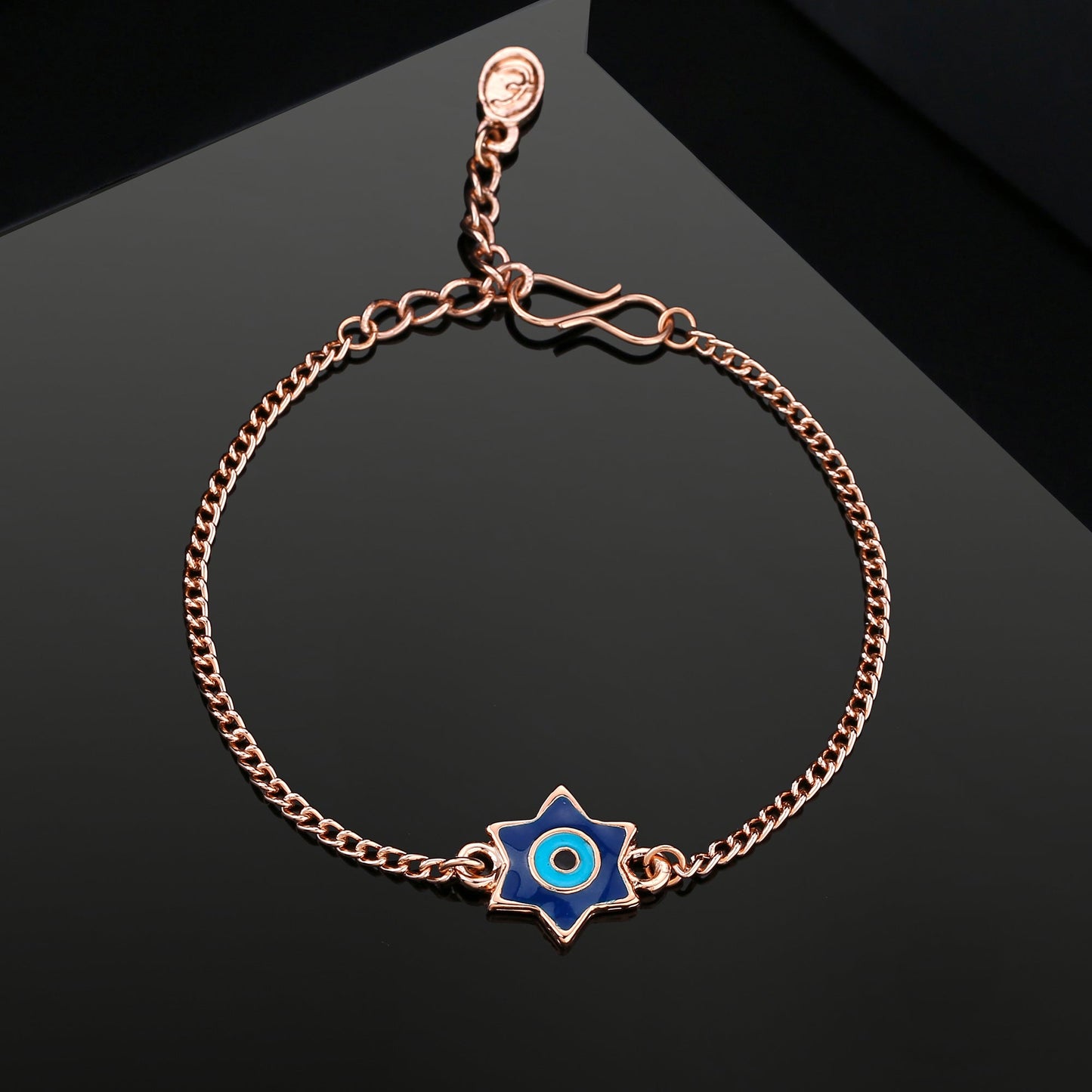 Estele Rose Gold Plated Elegant Star Design Evil Eye Navy Blue & Enamel Charm Bracelet